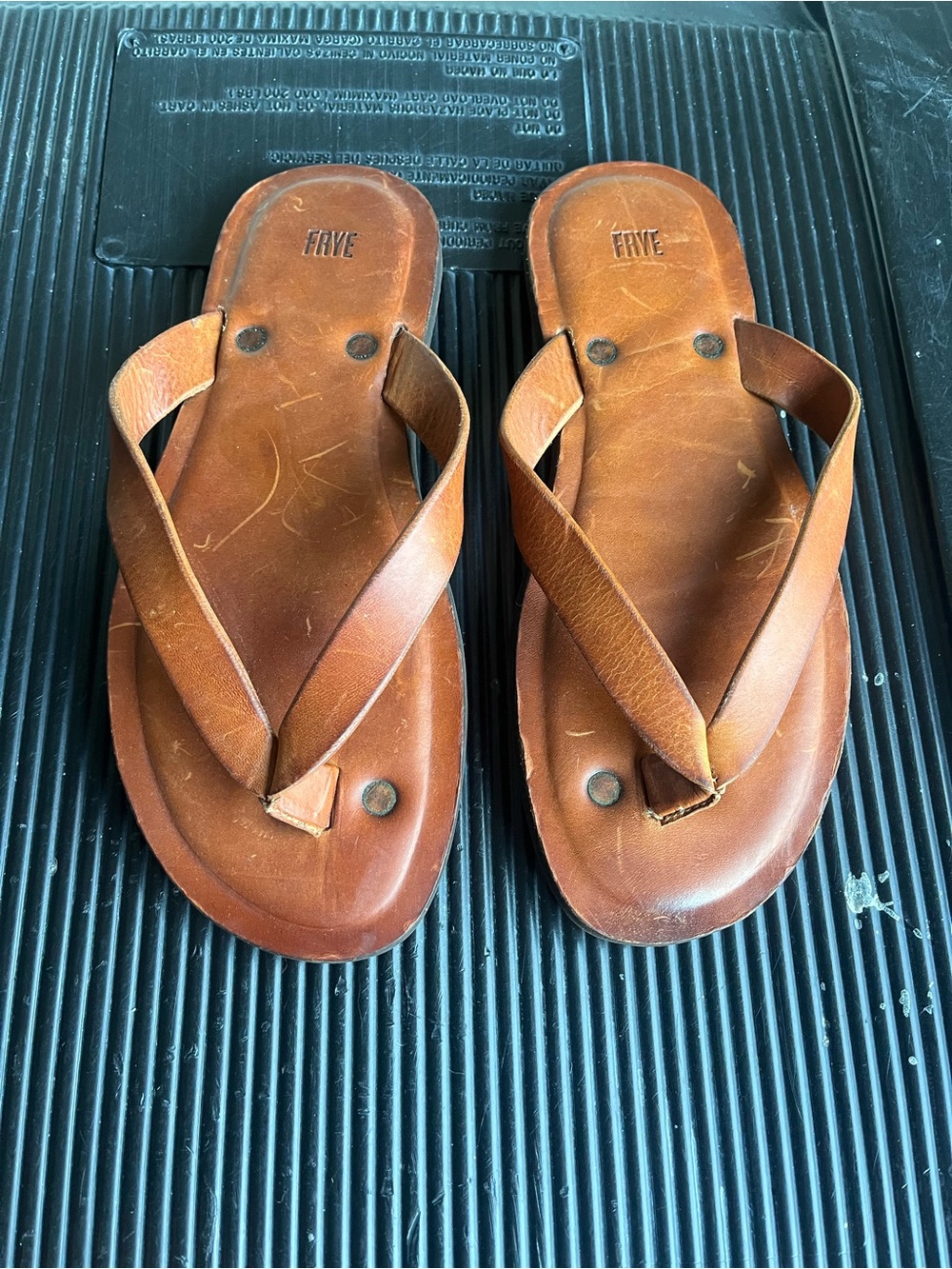 Frye Cognac Leather Men's Flip Flops